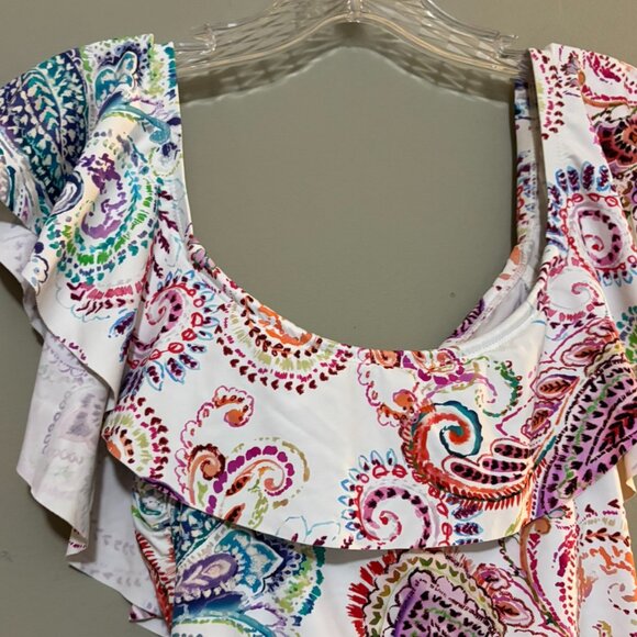 Lauren Ralph Lauren Paisley Ruffle One-Piece Swimsuit • Size 6 / M Tummy Control - Picture 3 of 6